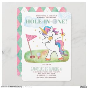 Unicorn Golf Birthday Party Invitation