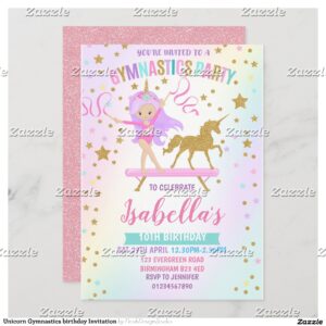 Unicorn Gymnastics birthday Invitation