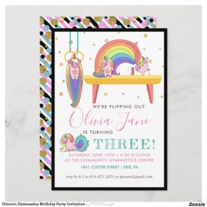 Unicorn Gymnastics Birthday Party Invitation