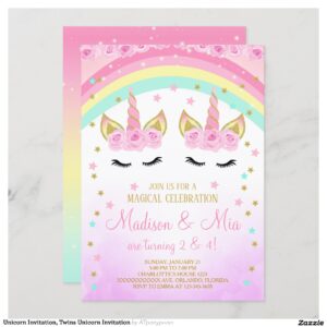 Unicorn Invitation, Twins Unicorn Invitation