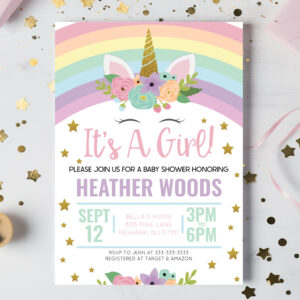 Unicorn It's A Girl Baby Shower Invitation