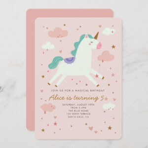 Unicorn Magical Birthday Party Pink Invitation