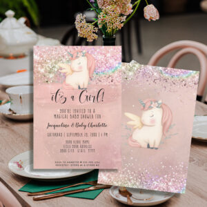Unicorn Magical Rainbow Glitter Girl Baby Shower Invitation
