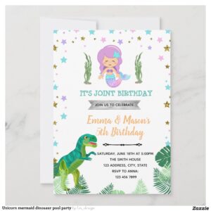 Unicorn mermaid dinosaur pool party invitation