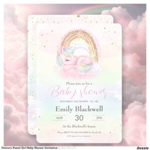 Unicorn Pastel Girl Baby Shower Invitation
