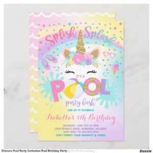 Unicorn Pool Party Invitation Pool Birthday Party