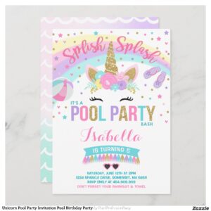 Unicorn Pool Party Invitation Pool Birthday Party