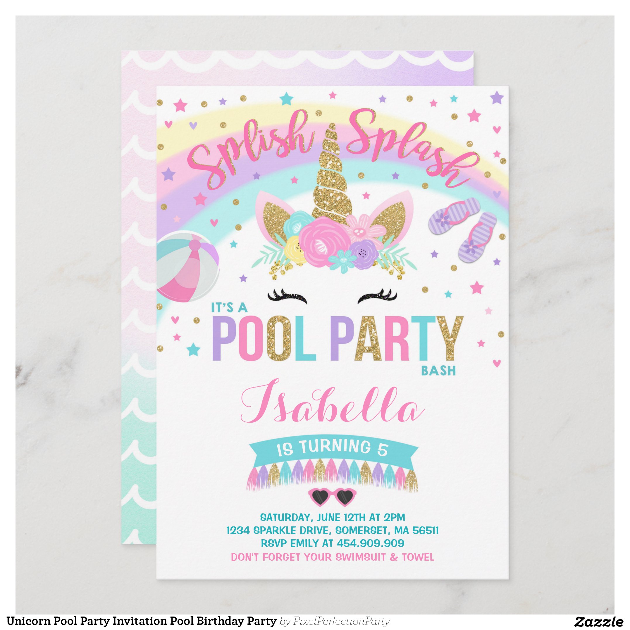 Unicorn Pool Party Invitation Pool Birthday Party