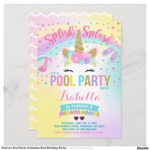 Unicorn Pool Party Invitation Pool Birthday Party