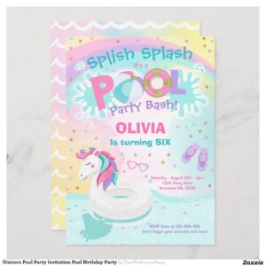 Unicorn Pool Party Invitation Pool Birthday Party