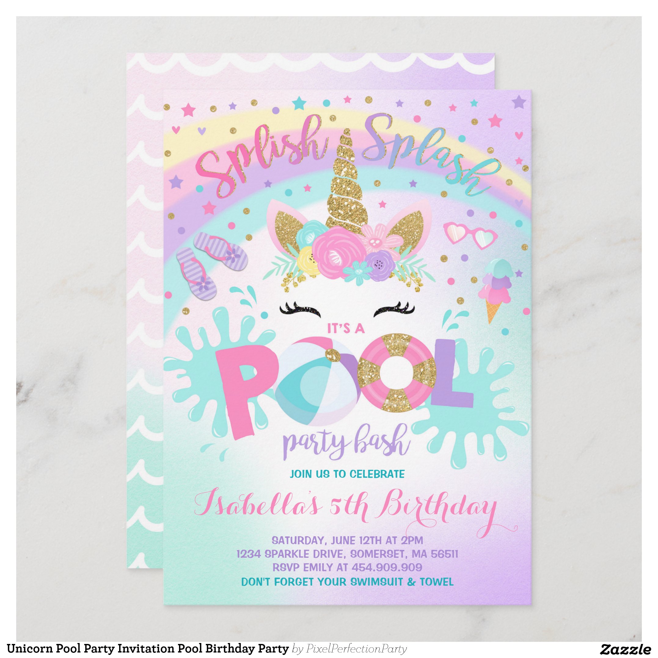 Unicorn Pool Party Invitation Pool Birthday Party