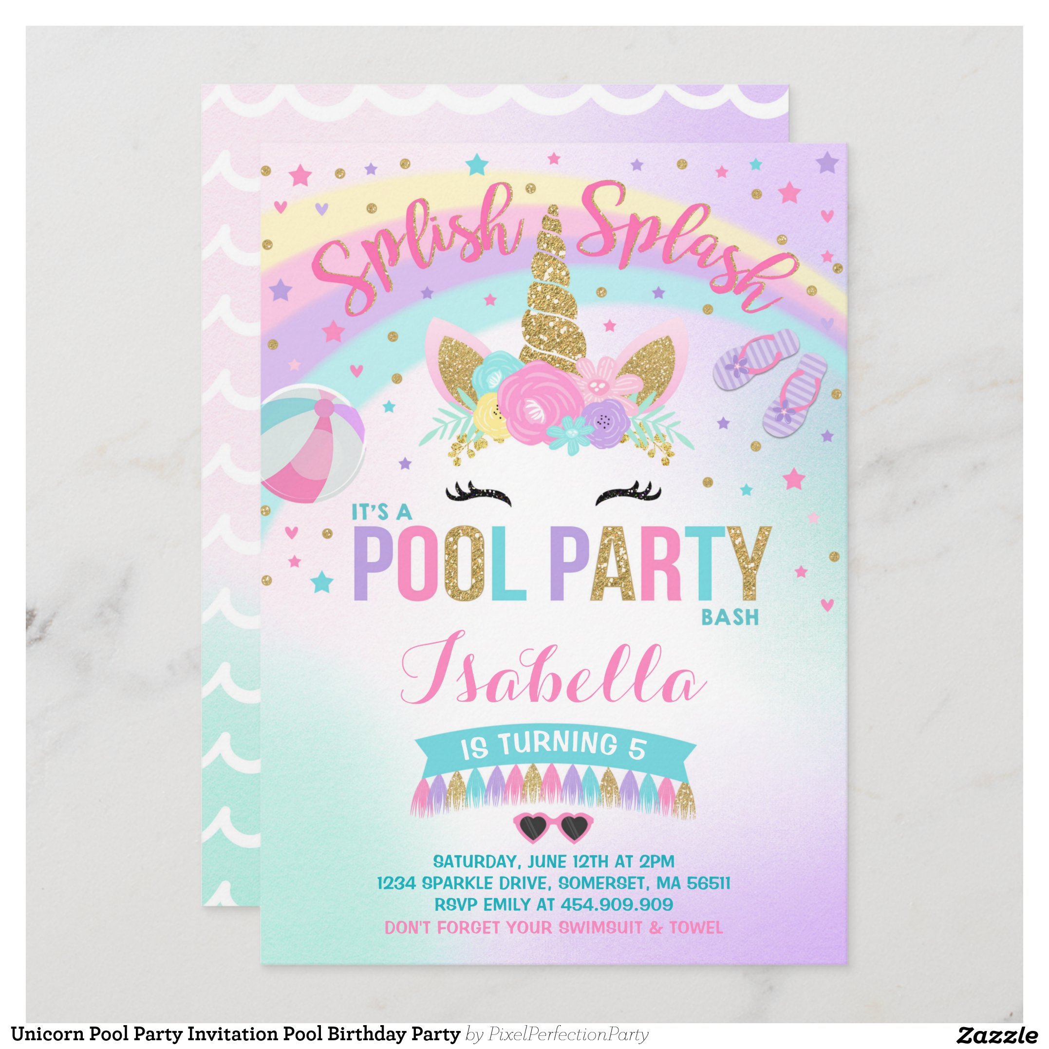 Unicorn Pool Party Invitation Pool Birthday Party
