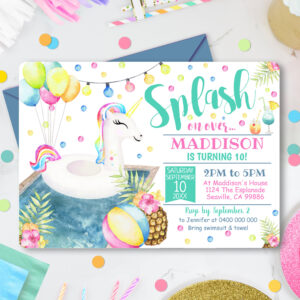 Unicorn Pool Party Invitation Unicorn Float