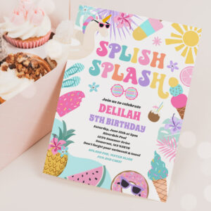 Unicorn Pool Party Tropical Summer Pool Birthday Invitation