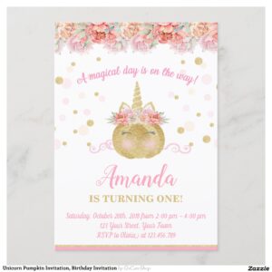 Unicorn Pumpkin Invitation, Birthday Invitation