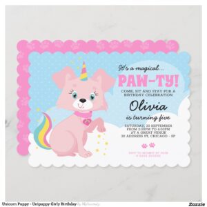 Unicorn Puppy - Unipuppy Girly Birthday Invitation