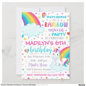 Unicorn Rainbow Invitation Unicorn Birthday