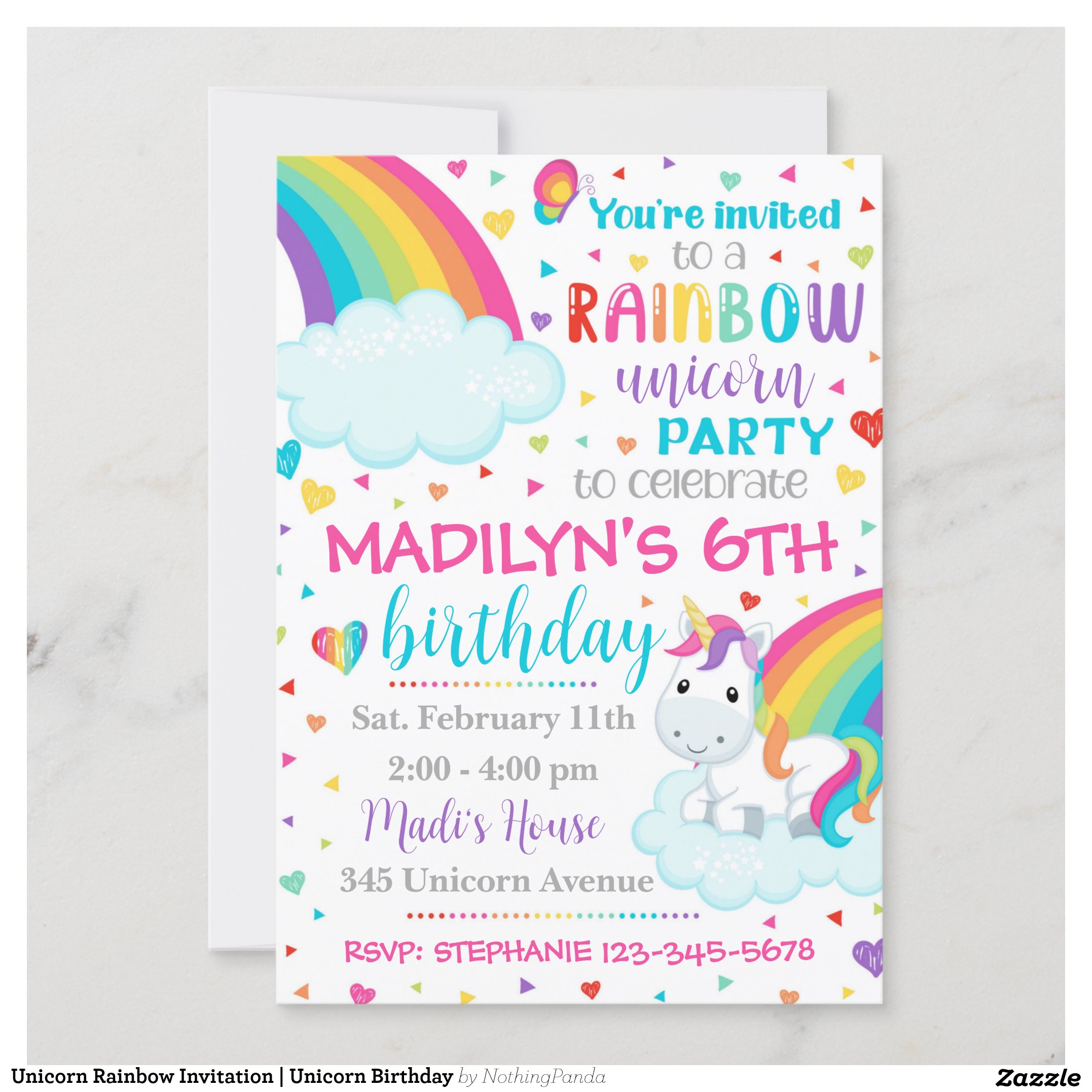 Unicorn Rainbow Invitation Unicorn Birthday