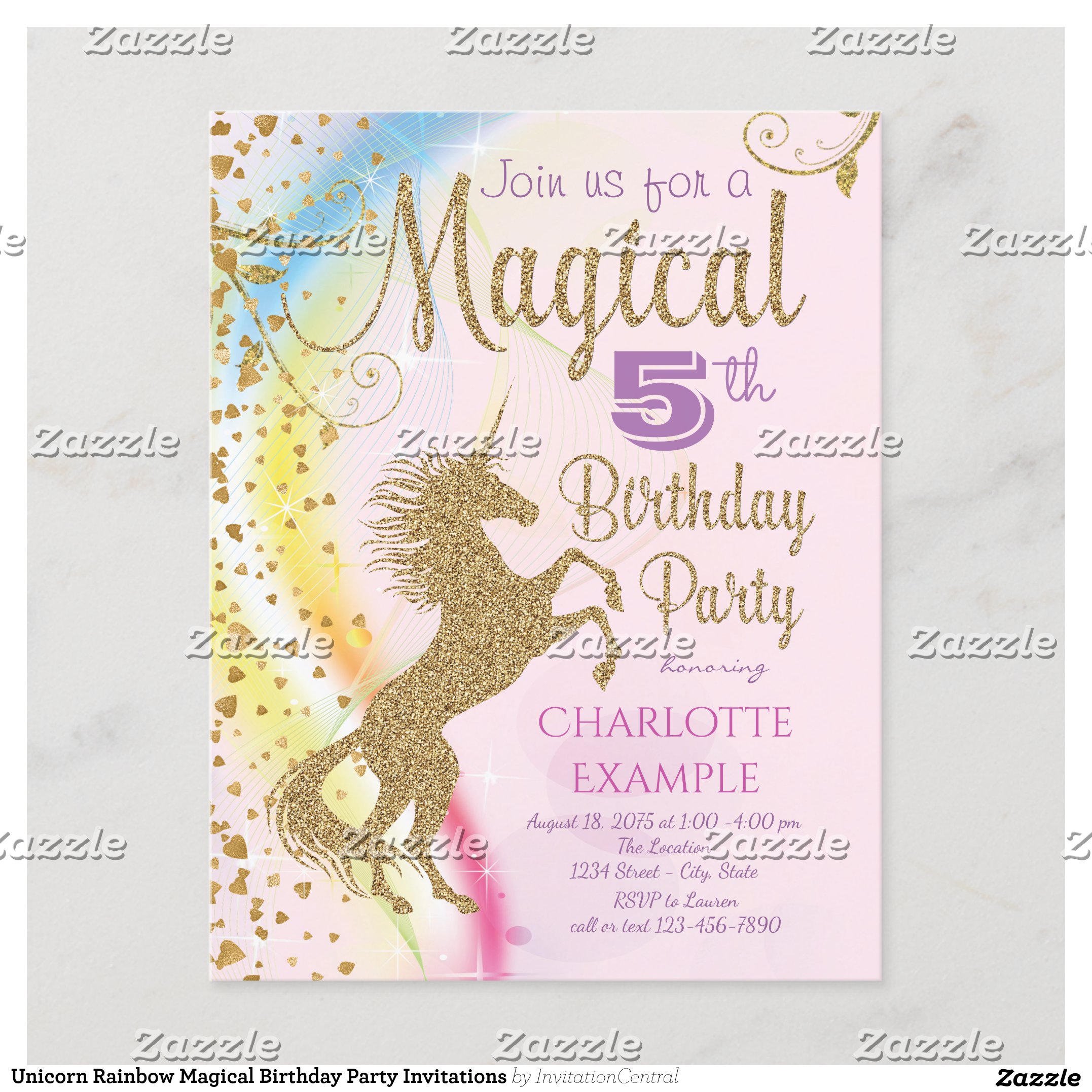 Unicorn Rainbow Magical Birthday Party Invitations