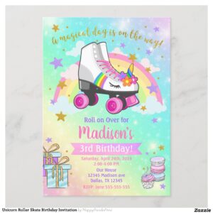 Unicorn Roller Skate Birthday Invitation