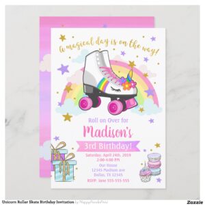 Unicorn Roller Skate Birthday Invitation