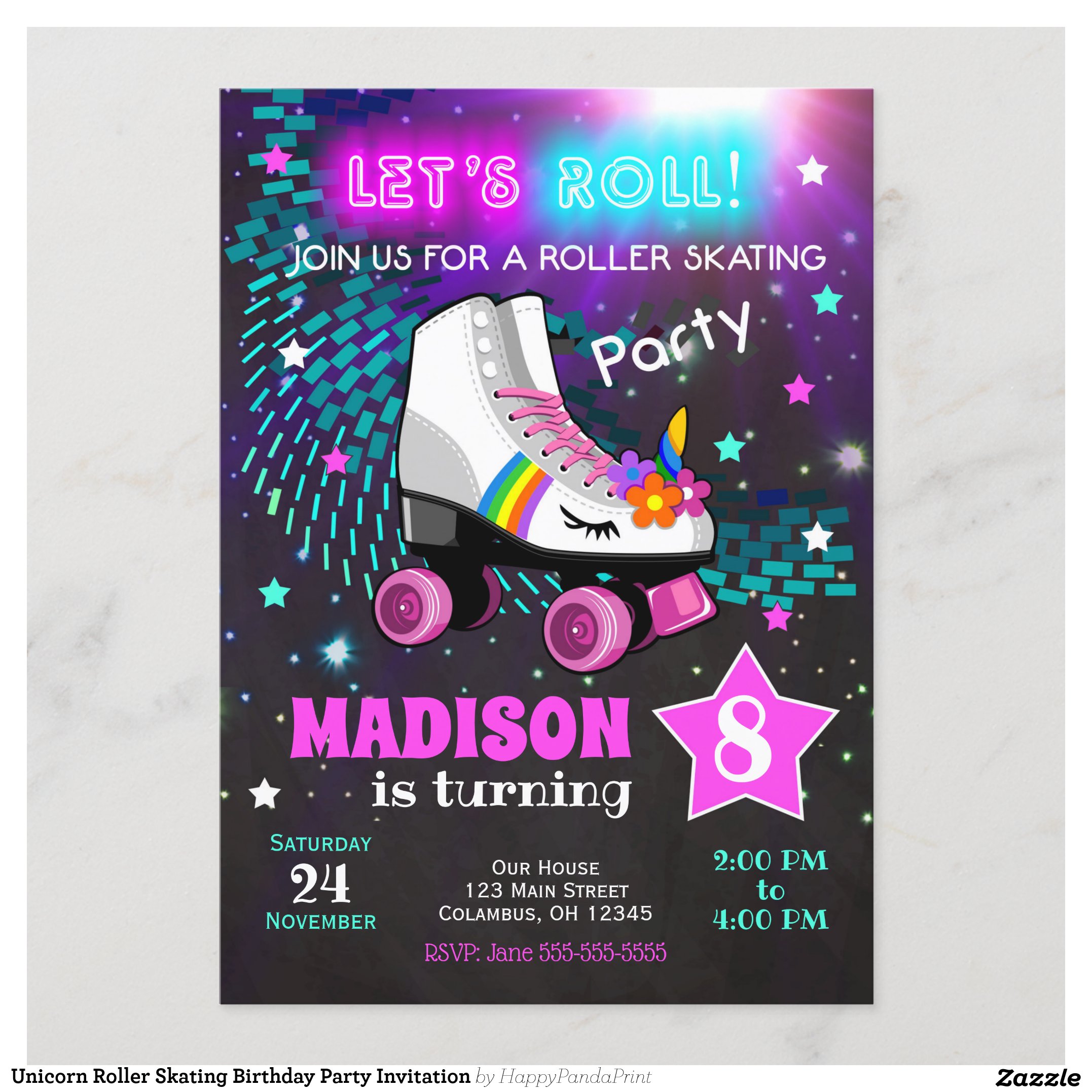 Unicorn Roller Skating Birthday Party Invitation