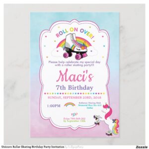 Unicorn Roller Skating Birthday Party Invitation