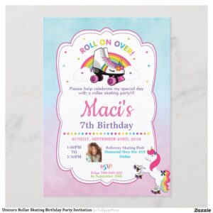 Unicorn Roller Skating Birthday Party Invitation