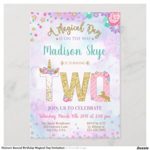 Unicorn Second Birthday Magical Day Invitation