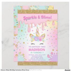 Unicorn Slime Birthday Invitation Slime Party