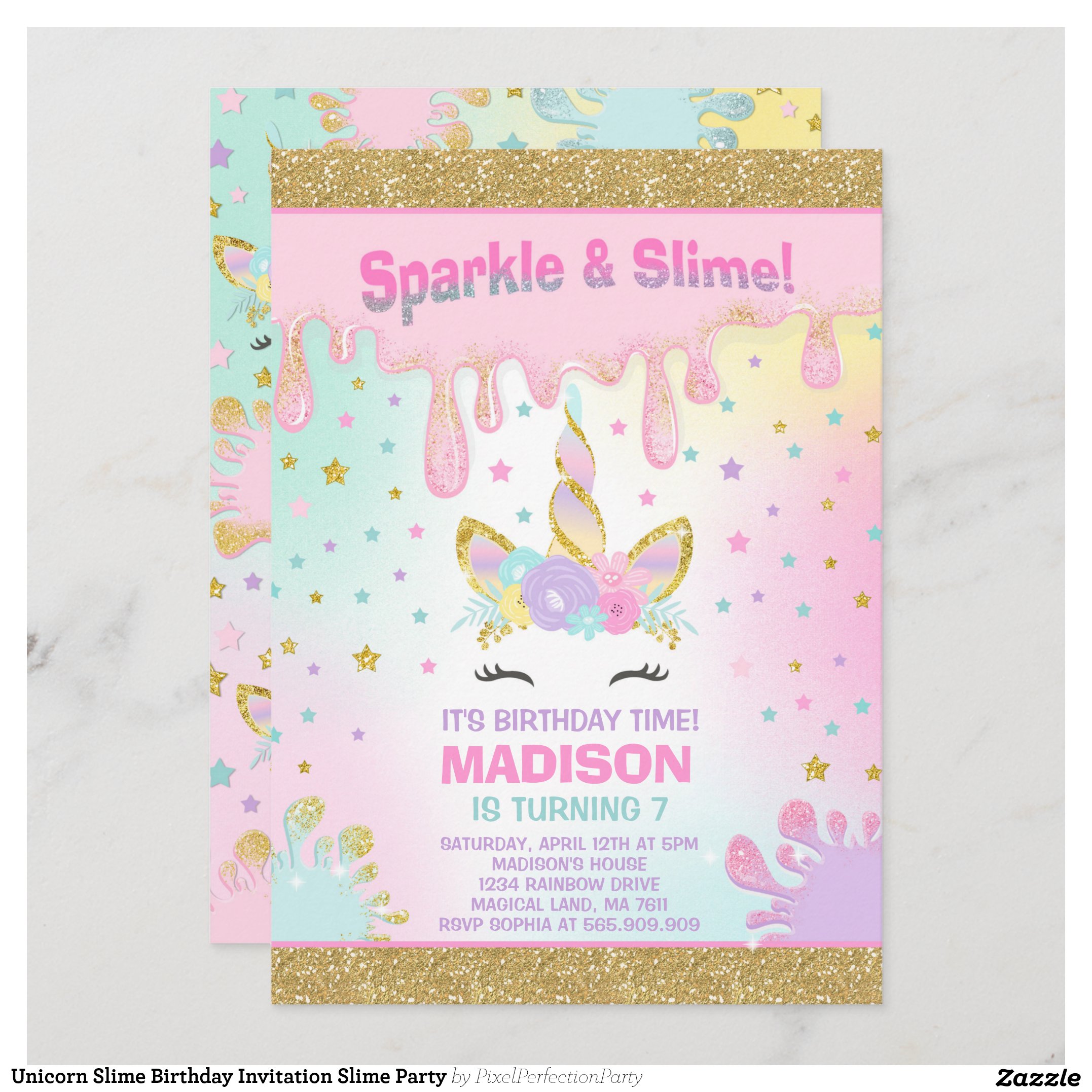 Unicorn Slime Birthday Invitation Slime Party