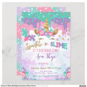 Unicorn Slime Birthday Invitation Slime Party