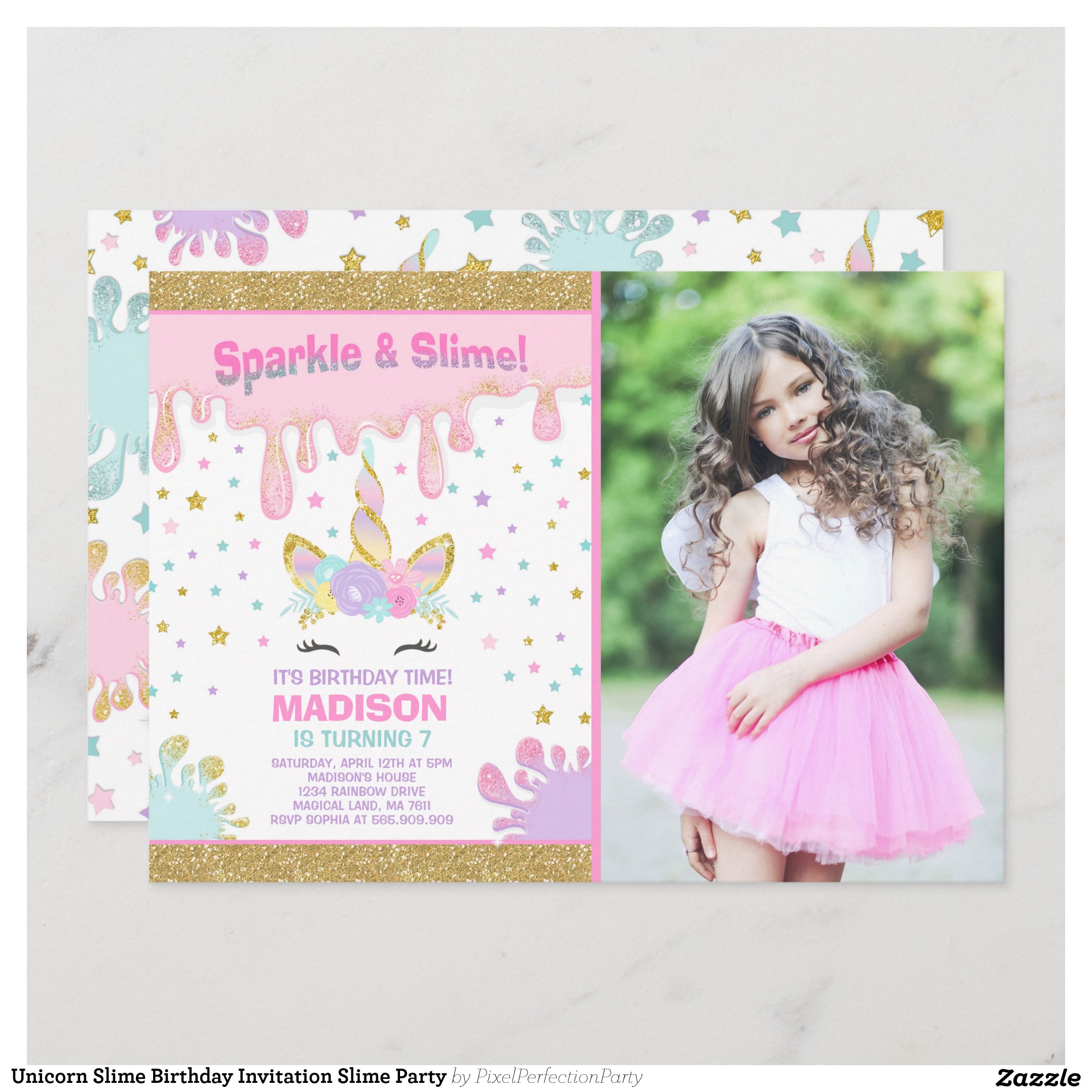 Unicorn Slime Birthday Invitation Slime Party