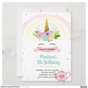 Unicorn tea party theme invitation