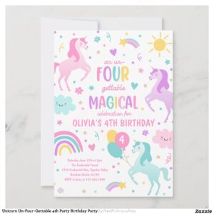 Unicorn Un-Four-Gettable 4th Party Birthday Party Invitation