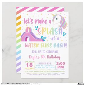 Unicorn Water Slide Birthday Invitation