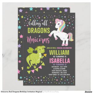 Unicorns And Dragons Birthday Invitation Magical