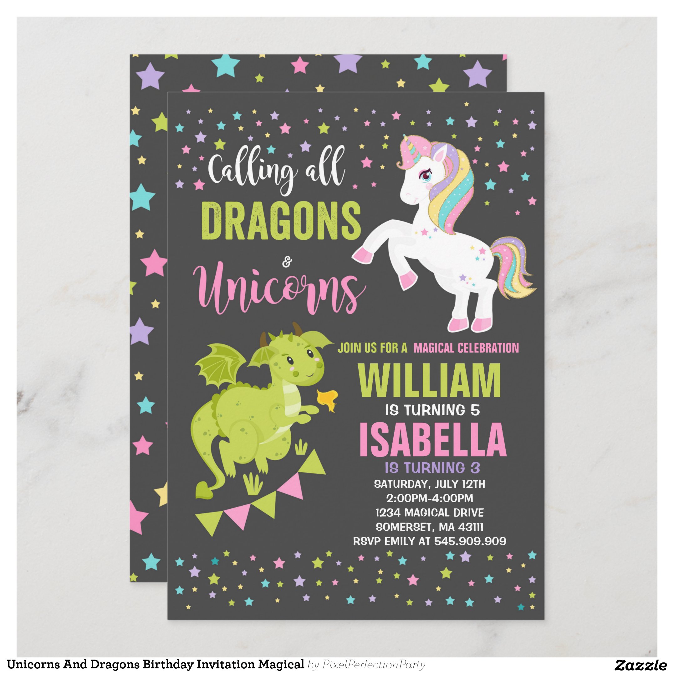 Unicorns And Dragons Birthday Invitation Magical