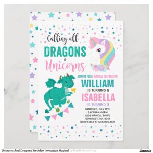 Unicorns And Dragons Birthday Invitation Magical