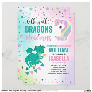 Unicorns And Dragons Birthday Invitation Magical