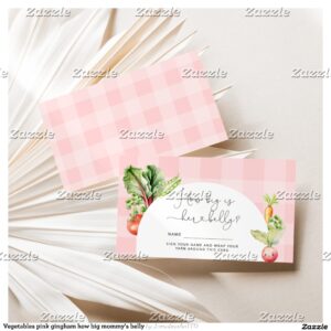Vegetables pink gingham how big mommy's belly enclosure card