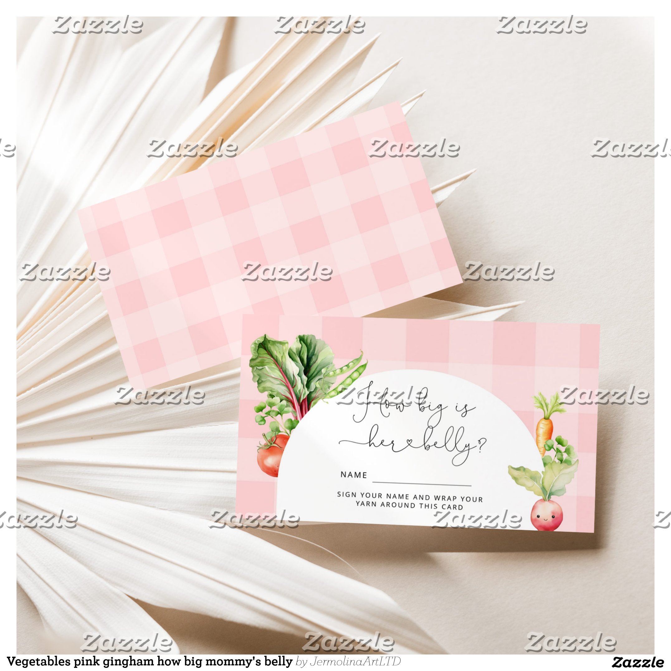 Vegetables pink gingham how big mommy's belly enclosure card