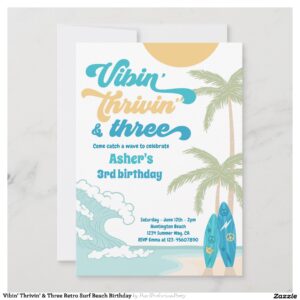 Vibin' Thrivin' & Three Retro Surf Beach Birthday Invitation