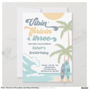Vibin' Thrivin' & Three Retro Surf Beach Birthday Invitation