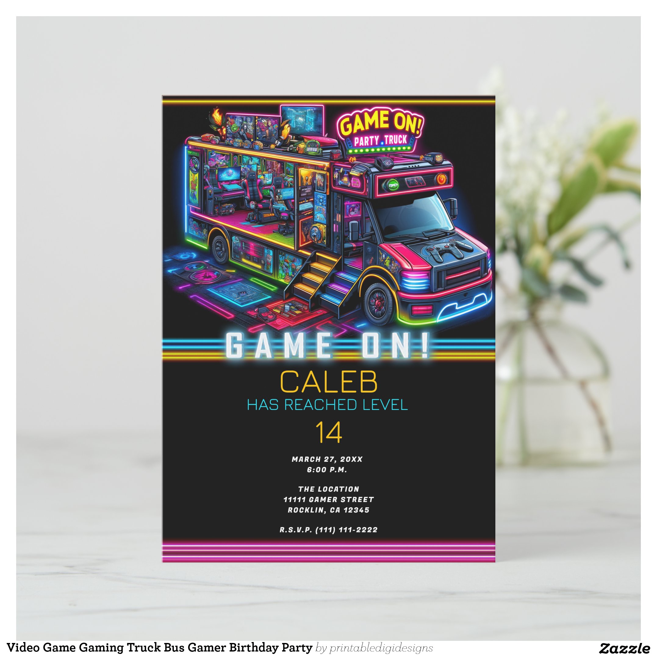 Video Game Gaming Truck Bus Gamer Birthday Party Invitation