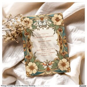 Vintage Antique Floral Art Nouveau Wedding Invitation