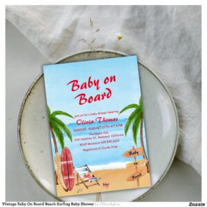 VIntage Baby On Board Beach Surfing Baby Shower Invitation