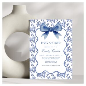 Vintage Blue Chinoiserie Elegant Bow Baby Shower Invitation
