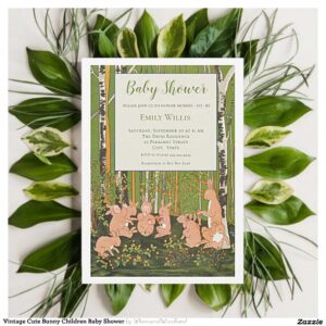 Vintage Cute Bunny Children Baby Shower Invitation