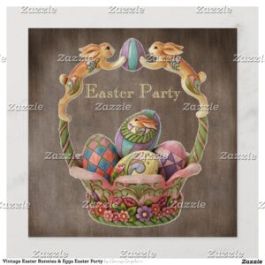 Vintage Easter Bunnies & Eggs Easter Party Invitation
